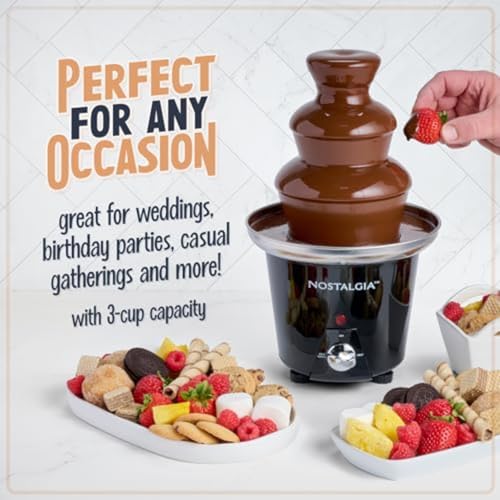 Nostalgia 3 Tier Electric Chocolate Fondue Fountain Machine for Parties - Melts Cheese, Queso, Candy, and Liqueur - Dip St...