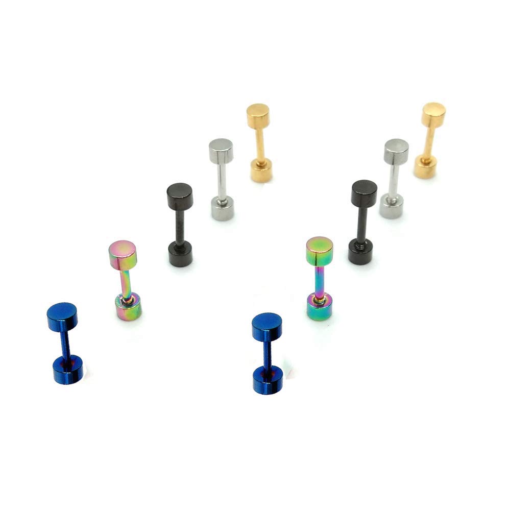 3MM Tiny Stud Earring, Gold Silver Black Rainbow Red Plated Stainless Steel Round Stud Earrings Set for Women Men | Flat Back Ba