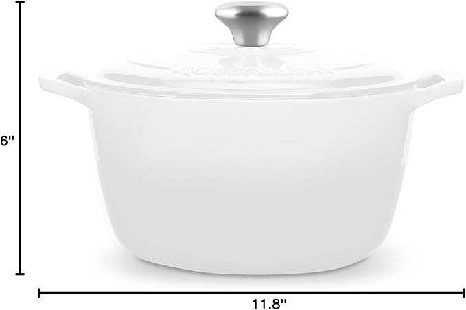 Signature Enameled Cast Iron Dutch Oven, Non-Stick Serving Pot with Tight Fitting Lid for Perfect Roasting, Baking, Sauteing, and Bread Making | 10Q (9.5L) - White