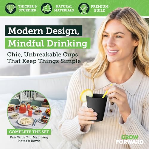 Grow Forward Premium Wheat Straw Cups - 13 & 20 oz Unbreakable BPA Free Hard Plastic Cups - Reusable Lightweight Plastic D...