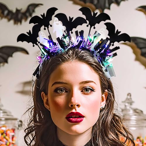 Acenail Light up Headband Halloween Black Bat Headbands Pumpkin Festival Headpiece Flashing Hair Accessories for Women