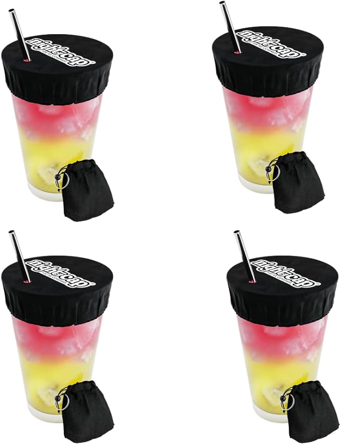 Nightcap Keychain - The Reusable Drink Spiking Prevention Accessory - Conveniently Attach the Key Ring Key Chain Pouch to Your Keys, Handbags, or Purse for Quick Access 4pk