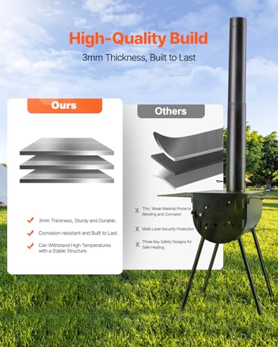VEVOR 118" Camping Wood Stove, Portable Alloy Steel Tent Stove with 3000in³ Firebox, Outdoor Heating & Cooking Stove with ...