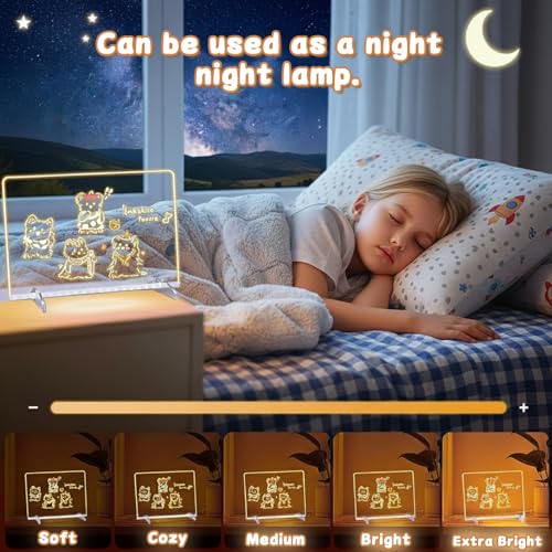 2026 LED Drawing Board for Kids Ages 6+, 2 Pack 13.7"x9.75" Plug-in Light Up Dry Erase Note Boards with Colors, 7 Color Mo...