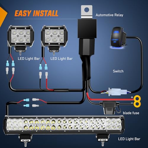 Nilight 20 Inch126W Led Light Bar Spot Flood Combo 2PCS 4 Inch 18W Led Pods Flood Boat Lights Driving Fog Lights Work Ligh...
