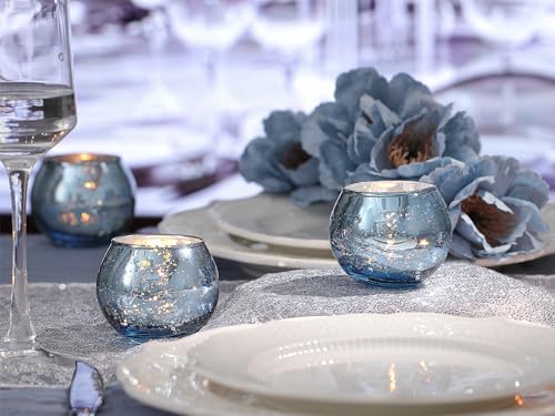 LAMORGIFT 24 Pcs Blue Votive Candle Holders Bulk- Blue Tealight Candle Holders for Wedding Decor, Mercury Glass Votives fo...