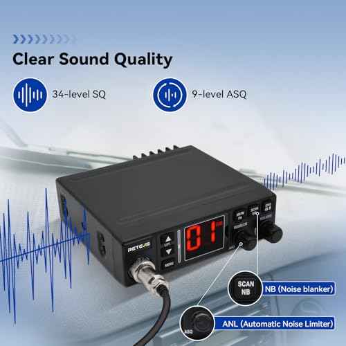 Retevis MB3A 40-Channel AM/FM CB Radio with Cigarette Lighter Plug - 12V & 24V Dual-Voltage for Car and Truck, ANL/NB Noise Reduction, Cooling Set,Hands-Free,PA System,Backlit LCD & Full Mounting Kit