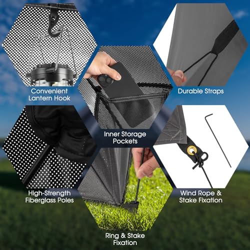 Goplus Pop-up Camping Tent 2-3 Person, 360° One-Way See-Through Family Tent, Waterproof Windproof 4-Season Shelter Tent w/...