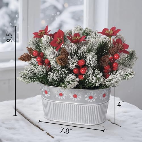 Christmas Centerpiece Table Decorations Artificial Norfolk Pine Branches with Poinsettia Flowers, Pine Cones & Berries in ...