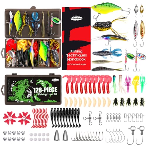 FONMANG Fishing Lures - Tackle Box with Tackle Included, Fishing Kit with VIBs, Frogs, Minnows, Soft Baits, Hooks & Weight...
