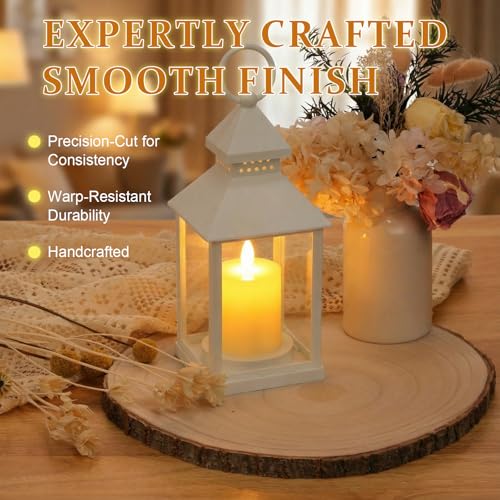 ZeahVeyora 6 Sets Plastic Wind Lantern Centerpieces Solar Hanging Lantern with Wood Slices LED Candles, Rustic Wedding Tab...