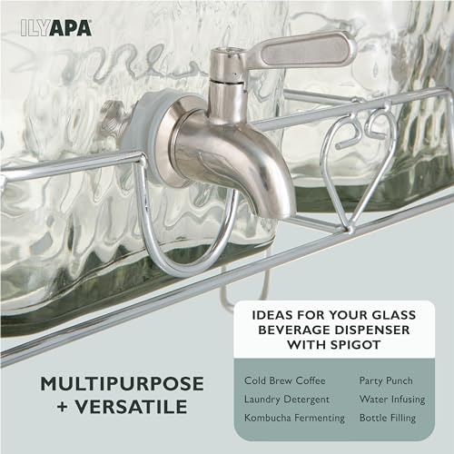 Ilyapa Double Glass Beverage Dispenser with Stand - 2 Gallon Large Drink Dispensers for Ice Water, Lemonade, Juice, Sangri...