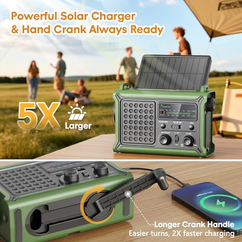 Raynic NOAA Weather Radio 12000mAh, Emergency Weather Radio with 2X Faster Solar & Hand Crank Charging, 5W Flashlight, Rea...