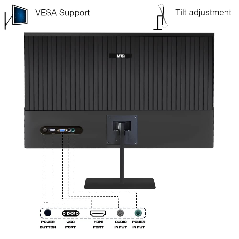 MTG 24" Curved Monitor Full HD 1080P Frameless Screen, HDMI DP USB Audio, Low Motion Blur, VESA Mount, Wireless Keyboard Mouse Combo, Computer Monitor for Gaming, Home and Office