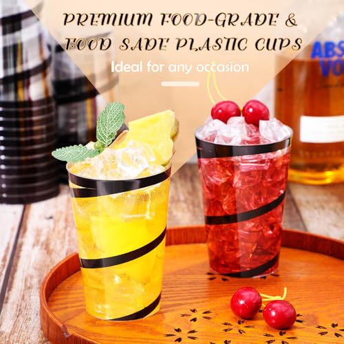 Bokon 100 Pcs 12 oz Rimmed Swirl Clear Plastic Cups with Rim Fancy Disposable Tumblers Cups Plastic Wine Glasses Elegant W...