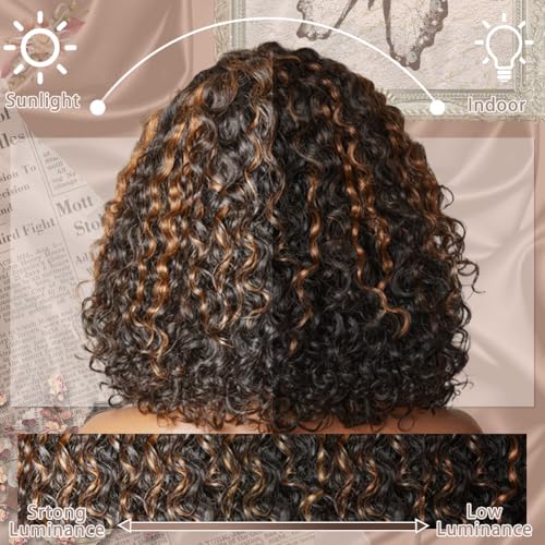 Glueless Wigs Human Hair Pre Plucked Pre Cut 1b/30 Lace Front Wigs Human Hair Wear And Go Ombre Deep Wave Wig 7x5 Pre Everything Highlight Curly Short Bob Wig Human Hair 180% Density 12inch
