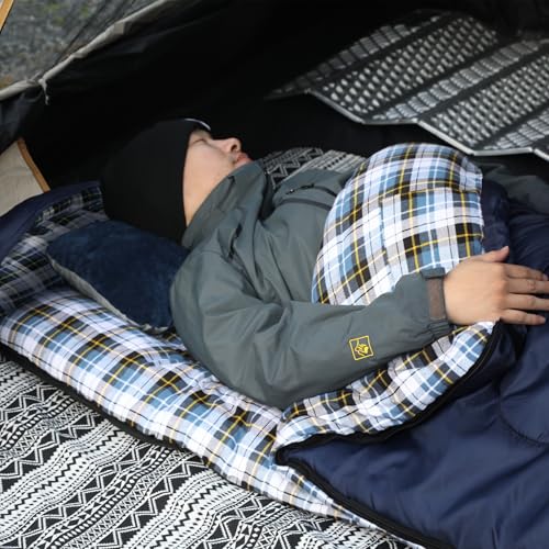 REDCAMP Flannel Sleeping Bag for Adults, Comfortable Cotton Sleeping Bags for Camping with Detachable Hood, Red/Grey/Blue/...
