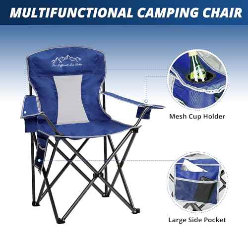 SAILARY 2PCS Mesh Folding Camping Chairs, Oversized Portable Outdoor Chairs, Weight Capacity 325 lbs with Cup Holder, Storage Pocket, Carry Bag Blue