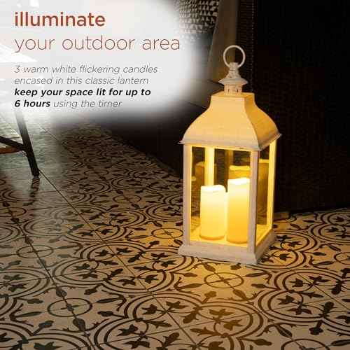 Alpine Corporation KPP604T-22 Outdoor Battery-Operated Lantern with Flickering LED Candle Lights for Patios, Gardens, Pathways, and Entryways, 22" H, White