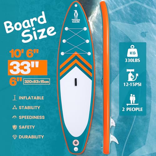 Tuxedo Sailor 10'6"×33"×6" Inflatable Stand Up Paddle Board with Premium SUP Accessories,Paddle Boards for Adults & Youth ...