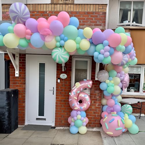 HILAVO Pastel Balloons 12 Inch Macaron Pink Blue Green Purple Yellow Pastel Rainbow Latex Balloon with Colorful Confetti P...