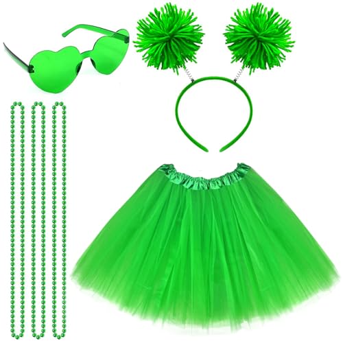 Tutu for Women Tutu Accessories Set Pom Pom Headband Tulle Tutu Skirt Heart Sunglasses Bead Necklaces