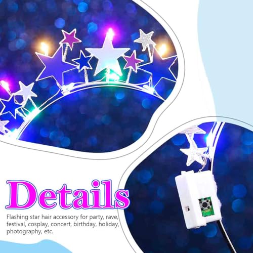 DRESBE Light Up Colorful Star Headband New Year LED Stars Headbands NYE Glow Party Hair Accessories for Women (Silver)