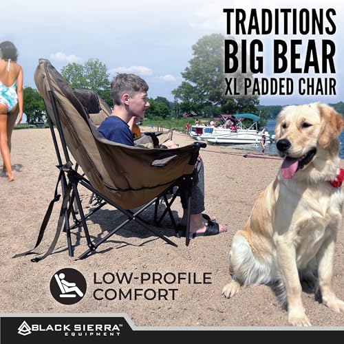 Black Sierra Deluxe Padded Camping Chair for Sports & Outdoors, Oversize XL Outdoor Folding Chair Supports 400 lbs, Heavy ...