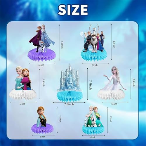 For Frozen Birthday Party Supplies, 7Pcs Honeycomb Centerpieces for FrozenParty Decorations, Double Sided Table Decoration...