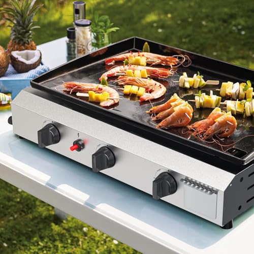 ADREAK 3 Burner BBQ Gas Griddle, 25.6 Inch Stainless Steel Tabletop Portable Propane Griddle, 30,000 BTU Flat Top Grill fo...