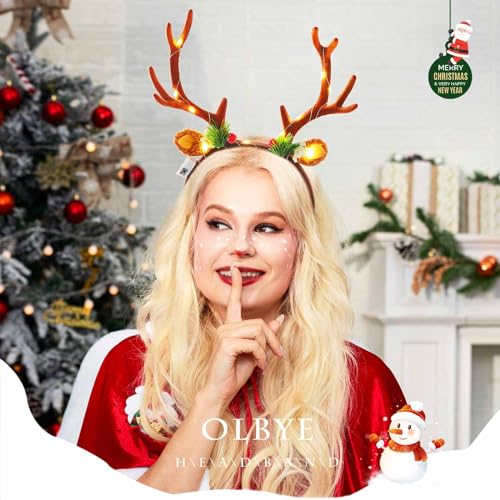 Olbye Led Deer Antlers Headband Women’s Deer Costume Accessories Light Up Fawn Horn Headband Reindeer Antler Headpiece Hal...