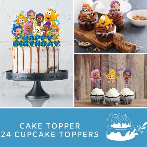 Nelton Birthday Party Supplies For Bubble Includes Backdrop - Banner - Cake Topper - 20 Cupcake Toppers - 20 Balloons - Ta...