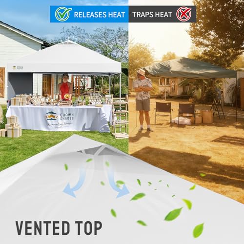 CROWN SHADES 10x10 Pop Up Canopy with 1 Side Wall - Beach Tent with One Push Setup - Outdoor Sun Shade for Events, Partie...