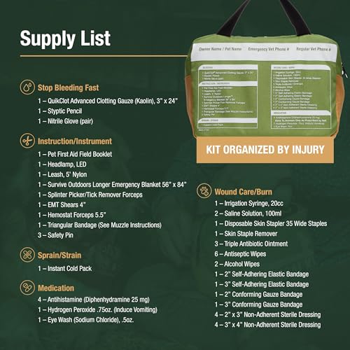 Adventure Medical Kits Workin' Dog Medical Kit with QuikClot - Canine Field First Aid Kit with Headlamp, Bandages, Cold Pa...