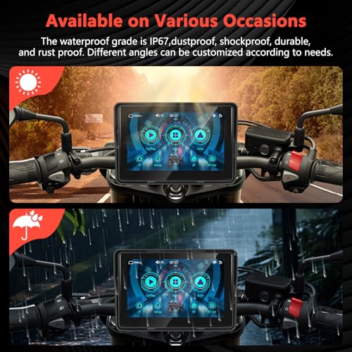 Podofo HD IPS Touch Screen Portable Wireless Apple Carplay Screen for Motorcycle & Wireless Android Auto GPS Navigation,Ca...