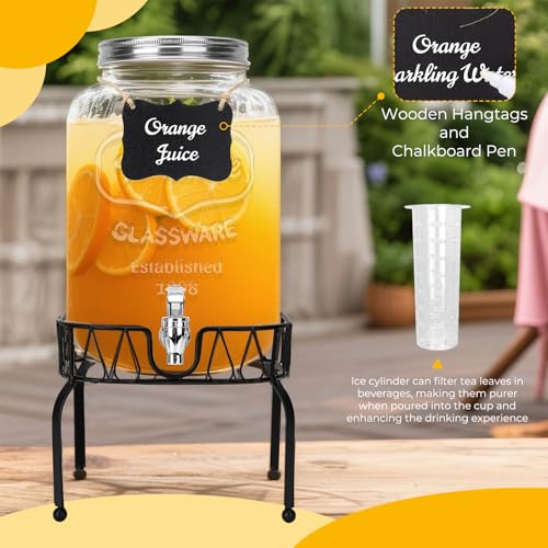 DHSBTLS 2 Gallon Glass Drink Dispensers, 1 Pack Clear Beverage Dispenser for Party, BBQ and Picnic, Juice Dispenser with I...