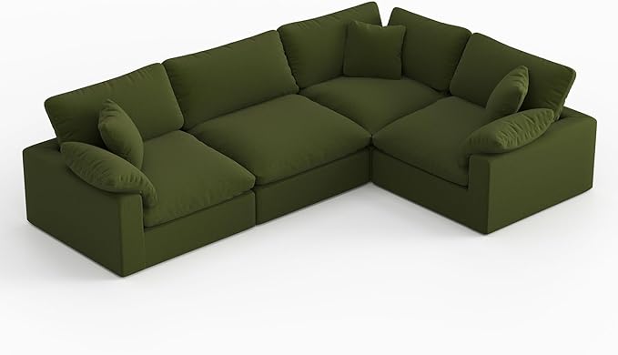 Forest aesthetics Modular Sectional Sofa, 4 Seater Cloud Couch,Down Filled Comfy Cloud Modern Sofa,Green Linen Oversized Couch Cushion Covers Removable for Living Room