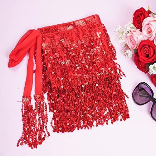 Belly Dance Hip Scarf Sequin Tassel Skirt Wrap Sparkly Rave Costume for Women