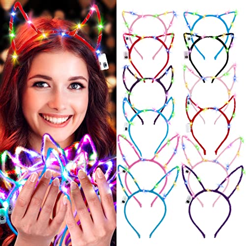 Aniwon LED Headband - 12PCS Light Up Cat Ear, Rabbit Ear, Unicorn Luminous Hair Accessories for Women, Girls, Kids - Chris...