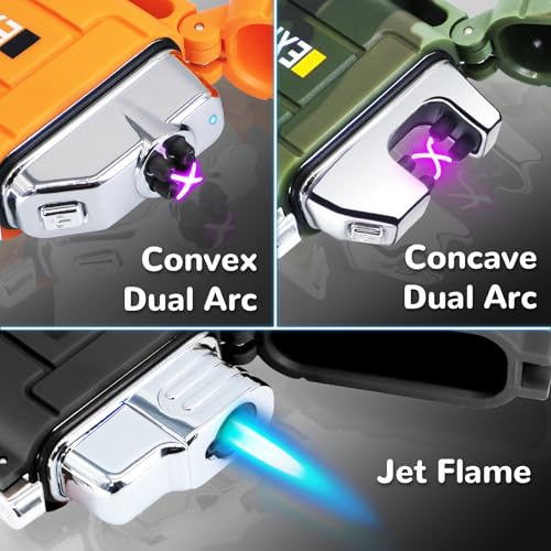 4 Pack Waterproof Lighter Outdoor Windproof Torch Lighters Dual Arc Lighters Butane Electric USB Rechargeable Flameless Pl...