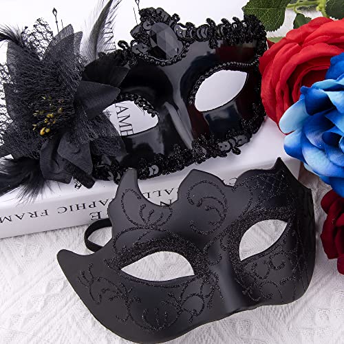SIQUK Couple Masquerade Masks Set Venetian Party Mask Plastic Halloween Costume Mask Mardi Gras Mask for Women and Men
