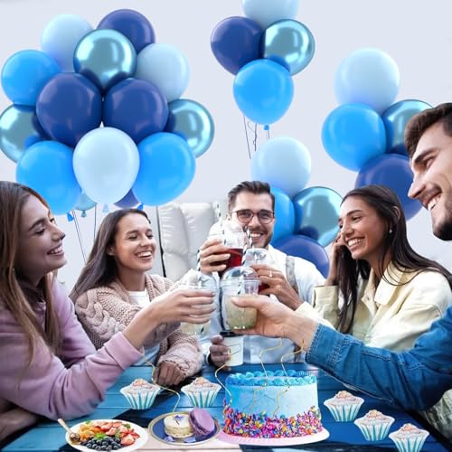 Patimate Blue Balloons Set, 50 pcs 12 inch Metallic Navy Blue, Pastel Light Blue Latex Balloons Kit for Happy Birthday Bab...