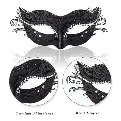 BCARICH Masquerade Masks For Couples, Women Cosplay Mask with Rhinestone and Venetian Style Men Mask for Mardi Gras Halloween