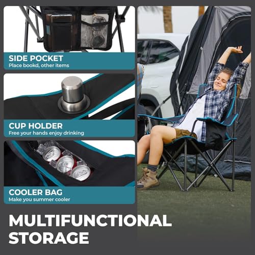 FUNDANGO Oversized Camping Chairs for Adults, Heavy Duty Fold Up Sports Games Lawn Chairs, Extra Wide Big Man Outdoor Chai...