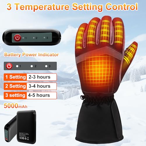 Electric Rechargeable Battery Thermal Gloves for Men Women, 7.4V Touchscreen Waterproof Windproof Heated Gloves for Hiking...