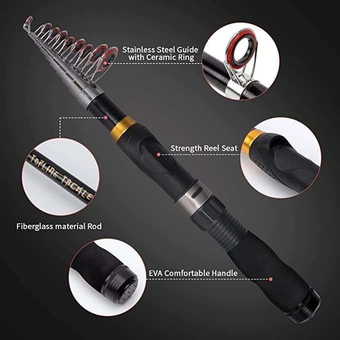 Collapsible Fishing Rod and Reel Combo, BalanZze Telescopic Fishing Rod with Spinning Reel, Portable Collapsible Fishing P...