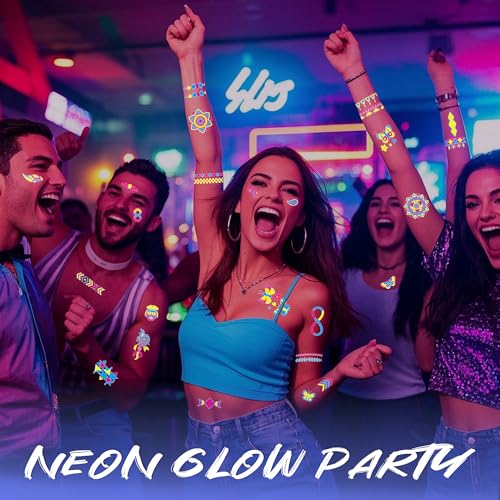 Glow in the Dark Tattoos 172 PCS – Glow in the Dark Party Supplies, Neon Body Paint Be UV Blacklight Reactive Face Tempora...