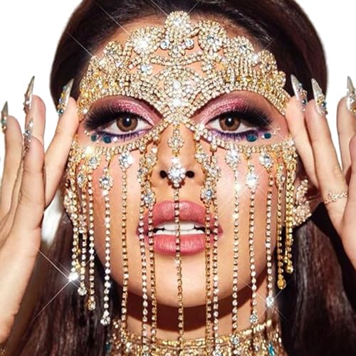 Rhinestone Tassel Veil Masks Forehead Chain Rave Crystal Eye Face Chains Mask Dance Costume Sexy Face Jewelry for Women