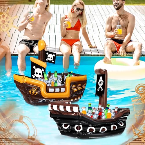 Zhanmai 2 Pcs Inflatable Pirate Ship Drink Cooler Inflatable Serving Bar Food Container for Summer Carniva Mardi Gras Pira...
