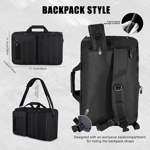 MANETTA 3 Way Tactical Backpack for Men,Convertible Briefcase for 15.6 Inch Laptop,Satchel for Work/Travel/Business,Water ...